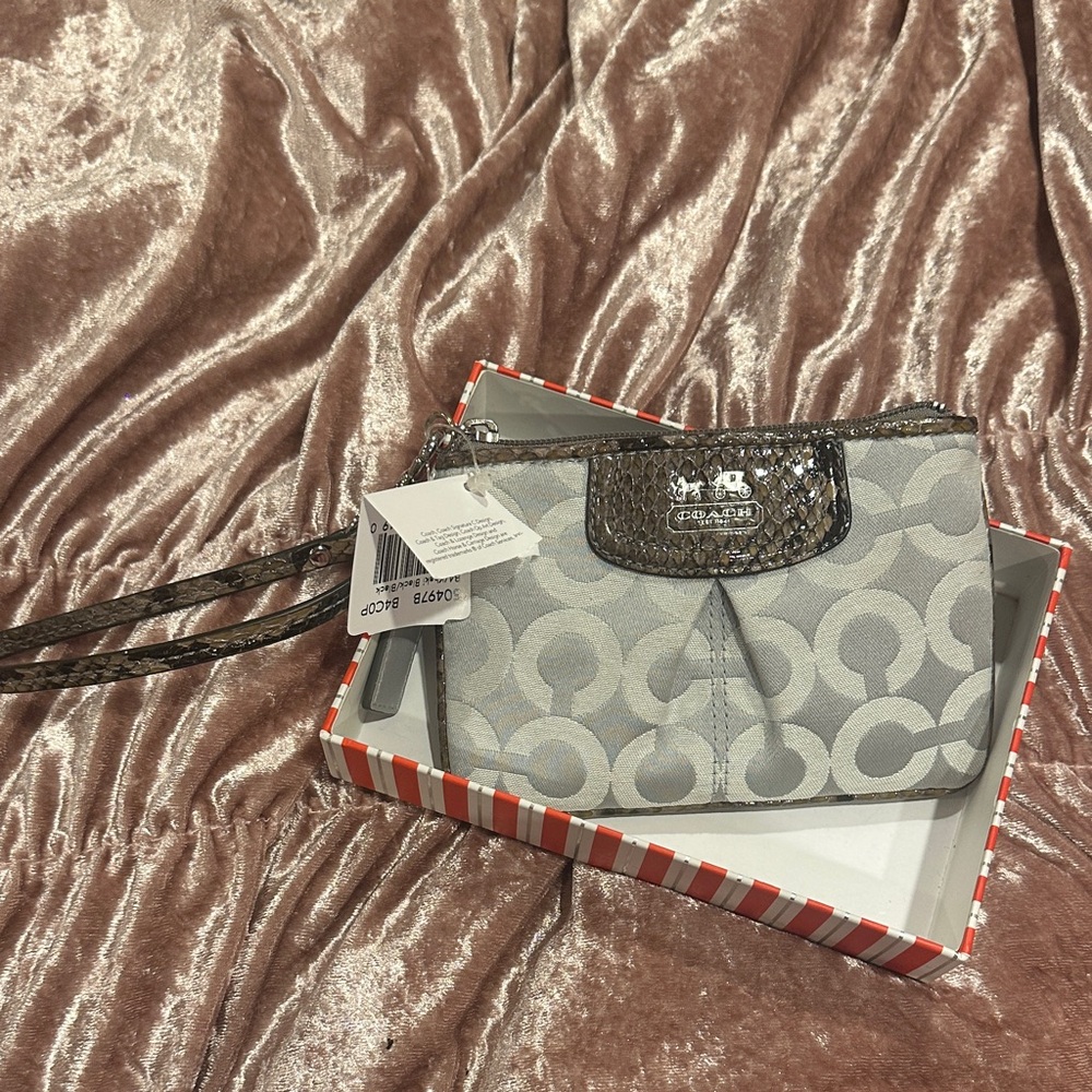 Coach Silver and Gray Signature Wristlet